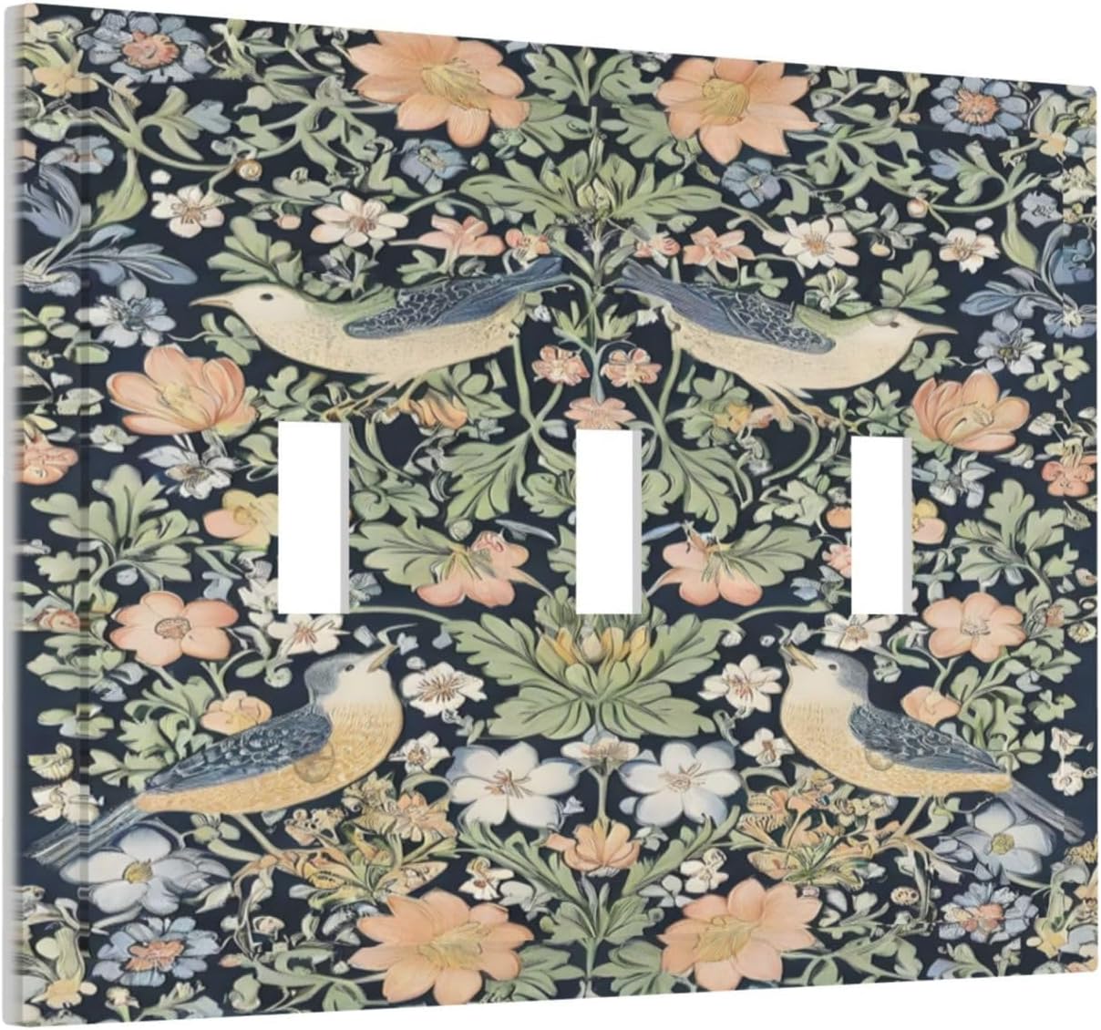 Decorative Switch Covers Plate Rustic Morris Birds Green Leaf Flower 3 Gang Artistic Wall Plate Unique Triple Toggle Light Switch Plate Jumbo Faceplate for Country Bedroom Home Decor