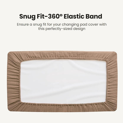 Konssy Waterproof Muslin Changing Pad Cover 2 Pack, Quilted Cotton Fitted Diaper Changing Table Cover, Soft Changing Pad Sheets for Girls Boys (Brown, Cream)