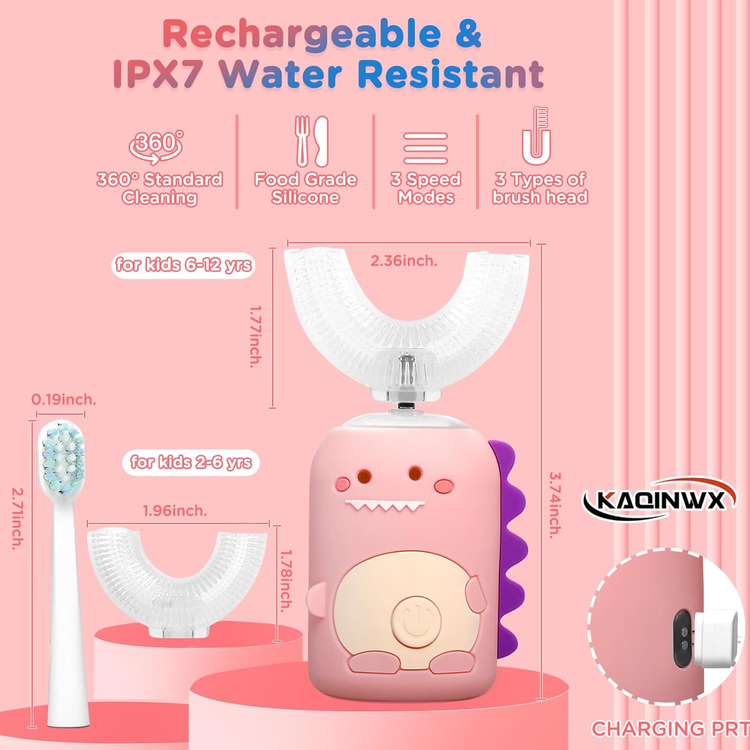 Kids U Shaped Electric Toothbrush for Age 2-12, Rechargeable Toddler Toothbrush with Smart Timer &