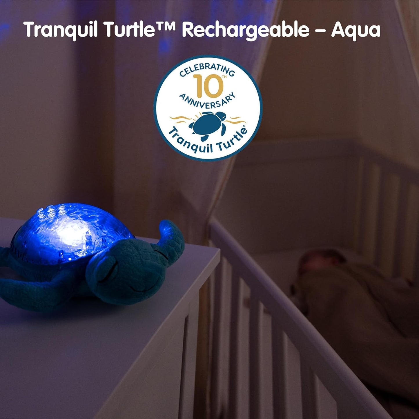 Cloud b Tranquil Turtle Aqua - White Noise Machine Baby, Baby Night Light & Portable White Noise Machine - Soothing Ocean Waves & Underwater Melodies, Cry Sensor, Rechargeable, Eco-Friendly
