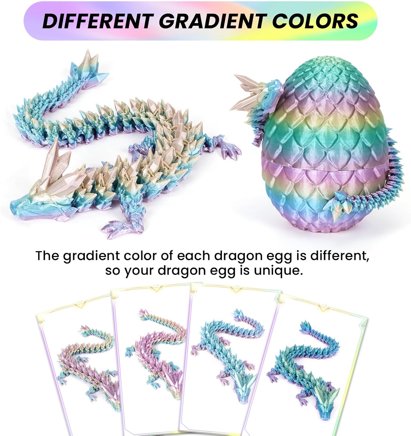 3D Printed Dragon Egg,Dragon Eggs with Dragon Inside,Crystal Dragon Fidget Toys,Full Articulated
