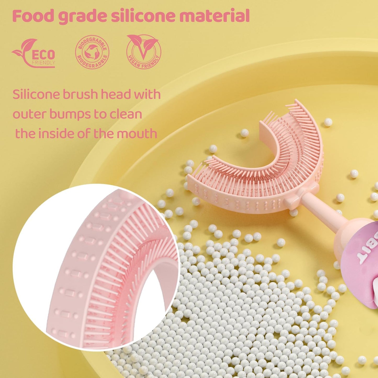 U-Shaped Toothbrush for Kids Ages 2-7，Soft Food-Grade Silicone for Sensitive Gums，360° Teeth