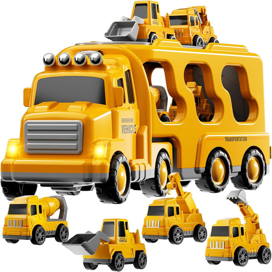 TEMI Construction Truck Boy Toys for 3-5 Year Old Toddlers - Toys for 3 4 5 6 7 Years Old Engineering Transport Vehicle Carrier Truck, Kids Excavator Crane Gifts Toys for Boys and Girls Aged 4-6