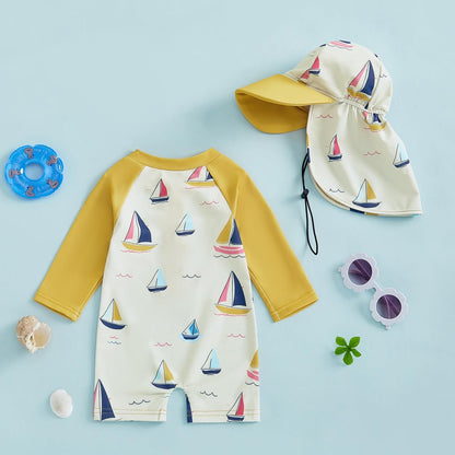 Hnyenmcko Baby/Toddler Boy Rash Guard Swimsuit Long Sleeve One Piece Zipper Swimwear Sunsuit Infant Bathing Suit Beachwear