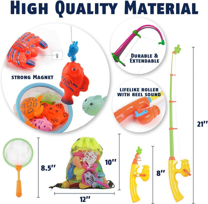 CozyBomB™ Magnetic Fishing Toys Game Set for Kids | Water Table Bathtub Kiddie Pool Party & Pole
