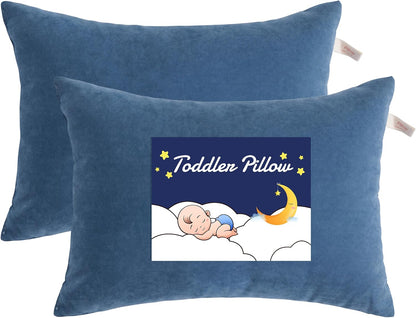 NTBAY Toddler Pillows, Down Alternative 13"x18" Pillows, Machine Washable - Soft and Breathable Travel Small Pillow for Sleeping, Ideal for Daycare, Crib, Cot, Denim Blue