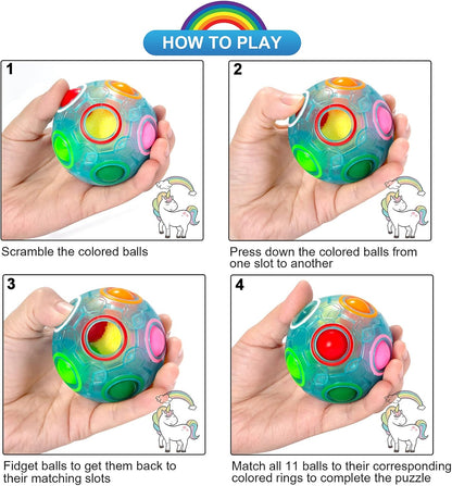 Vdealen Magic Rainbow Puzzle Ball, Fidget Ball Puzzle Brain Teaser Fidget Toy for Boys & Girls- Birthday Party Easter Valentines Day Christmas Stocking Stuffers for Kids Teen & Adults-2 Pack