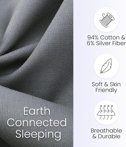 Grounding Sheets, Queen Size, 94% Organic Cotton, 6% Conductive Silver, Fitted, 60"x80"x15", Gray