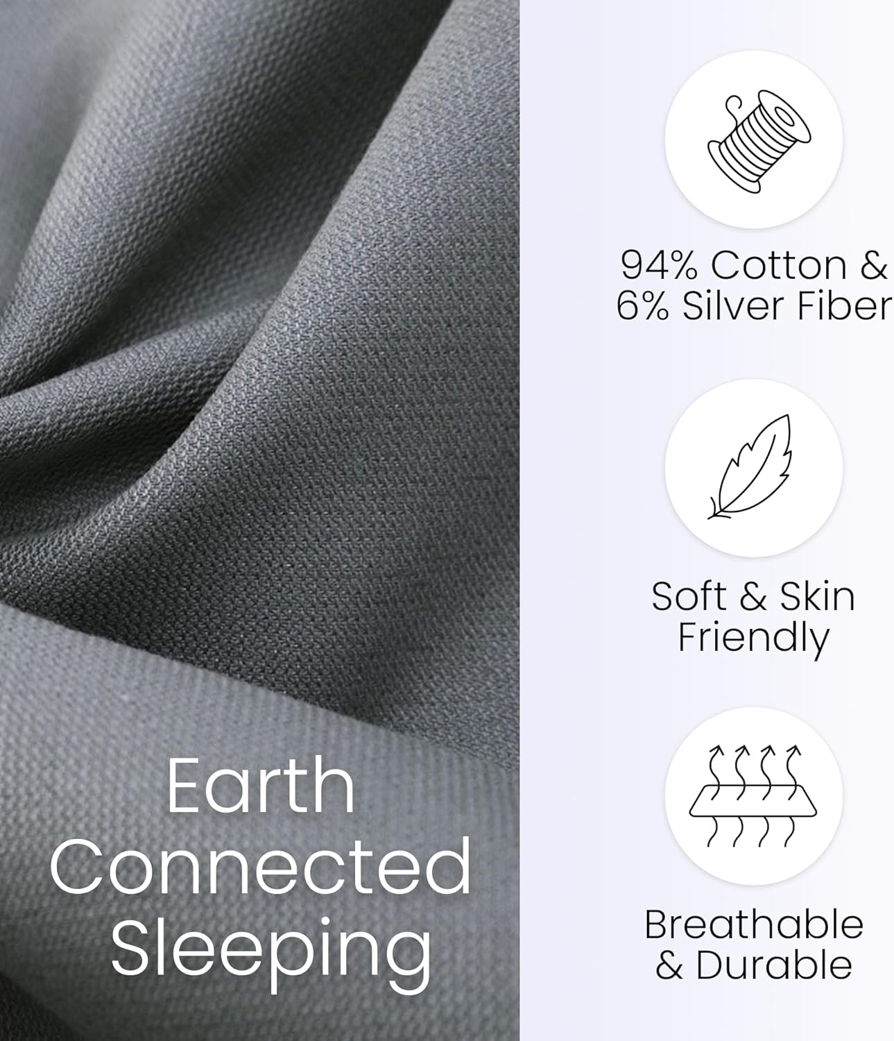 Earth Connected Fitted Grounding Sheets - Twin Size, 94% Organic Cotton 6% Pure Silver Fiber, Pain