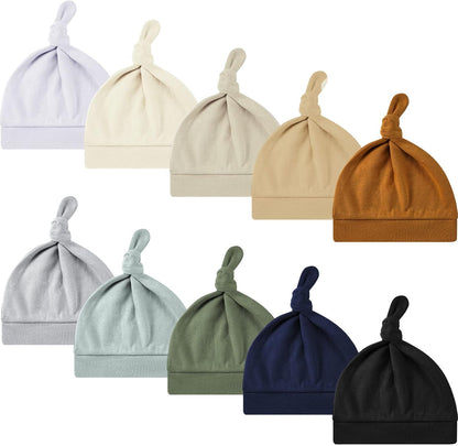 10 Pcs Baby Newborn Hats Set Stretchy Knot Beanie Hats for Boy Girl Baby Cute Cap Infant Beanies, 10 Colors, 0-6 Months