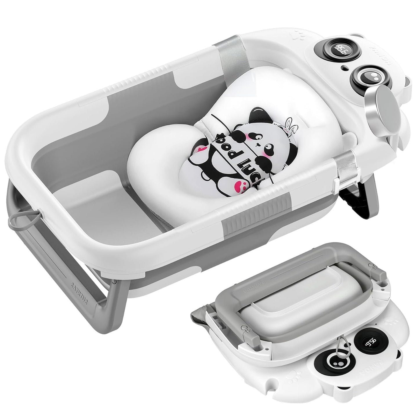 Foldable Baby Bathtub, Lightweight Bathtub for Infants to Toddlers with Soft Cushion & Thermometer