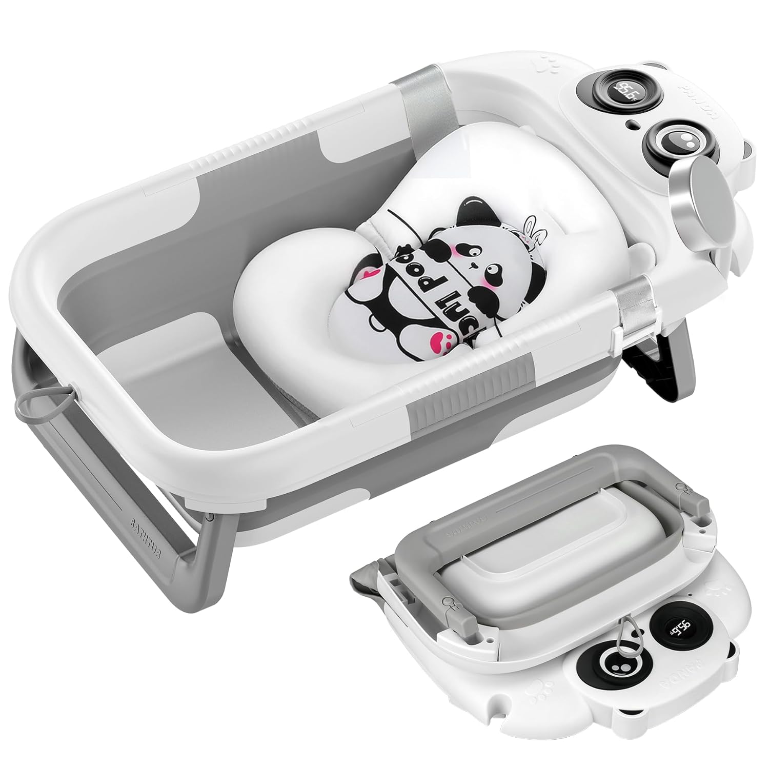 Foldable Baby Bathtub, Lightweight Bathtub for Infants to Toddlers with Soft Cushion & Thermometer