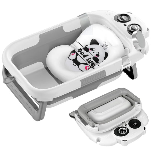 Foldable Baby Bathtub, Lightweight Bathtub for Infants to Toddlers with Soft Cushion & Thermometer