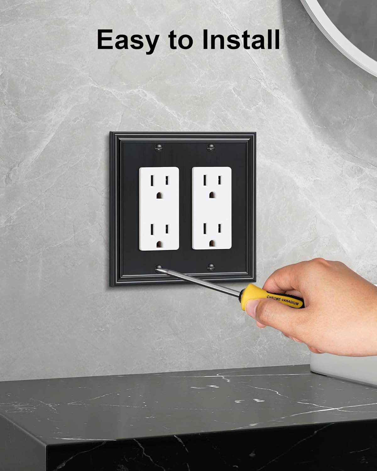 2-Pack Decorative Double Decorator Outlet Cover Plate, Durable Zinc Alloy Black Wall Plates for Electrical Outlets, Receptacle, GFCI Outlet, Dimmer Switch, 2-Gang, Corrosion Resistant