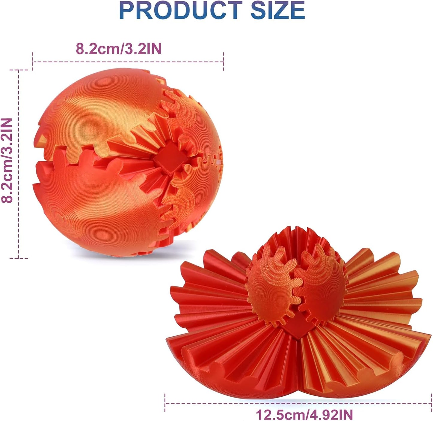 Gear Ball, Gear Sphere, 3D Printed Gear Ball Spin Ball Cube Fidget Toys GearSphere Ball, Stress Ball, Gear Sphere Desk Toy, Fidget Ball, Gear Toy for Stress and Anxiety Relaxing (Laser Color E)