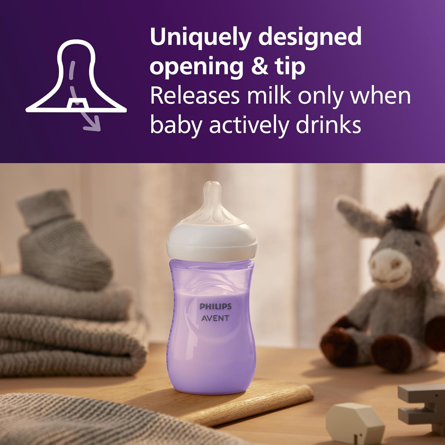 Philips Avent Natural Baby Bottles with Natural Response Nipples (Medium Flow, Flow 3), 9oz