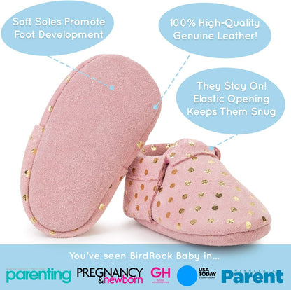 BirdRock Baby Fringeless Moccasins - Genuine Leather Boys and Girls Shoes for Newborns, Infants, Babies, Toddlers