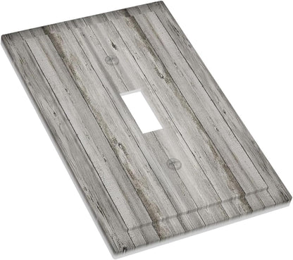 Decorative Light Switch Cover Farmhouse Rustic Grey Barn Door Wood 1 Gang Single Toggle Device Electrical Faceplate Switchplates Decorator Outlet Wall Plate for Bedroom Cabin Decor