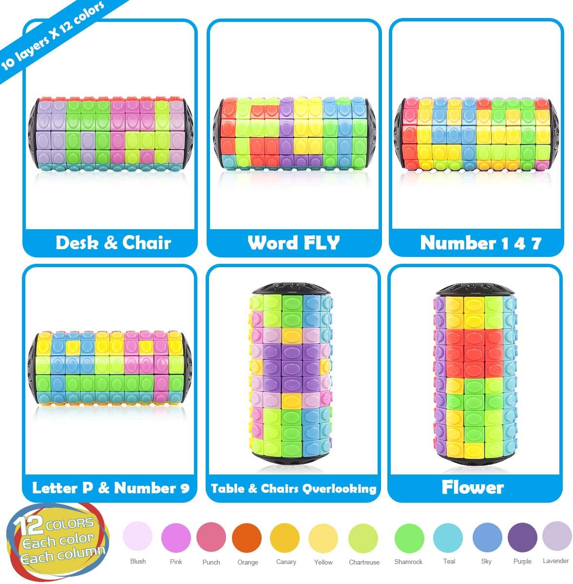 R.Y.TOYS Rotate and Slide Puzzle-Design Patent,Fidget Toys(Restore Order/Create Patterns) 12 Colors,10 Layers-Open Cover for Quick Play,Brain Teaser,Sensory Toys,Birthday Gifts,Easter Basket Stuffers