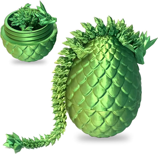 3D Printed Dragon Egg Crystal Dragon Fidget Toy Full Articulated Dragon Mystery Dragon Eggs with Dragon Inside Home Office Desk Decor Gifts Toys (Laser Yellow Green)