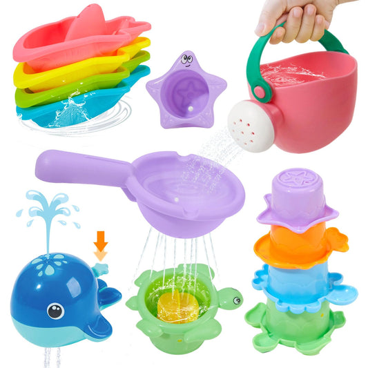 Mold Free Bath Toys, 11PCS | Safe Easy Clean & Fun Floating Boats & Spoon & Watering Can and Whale