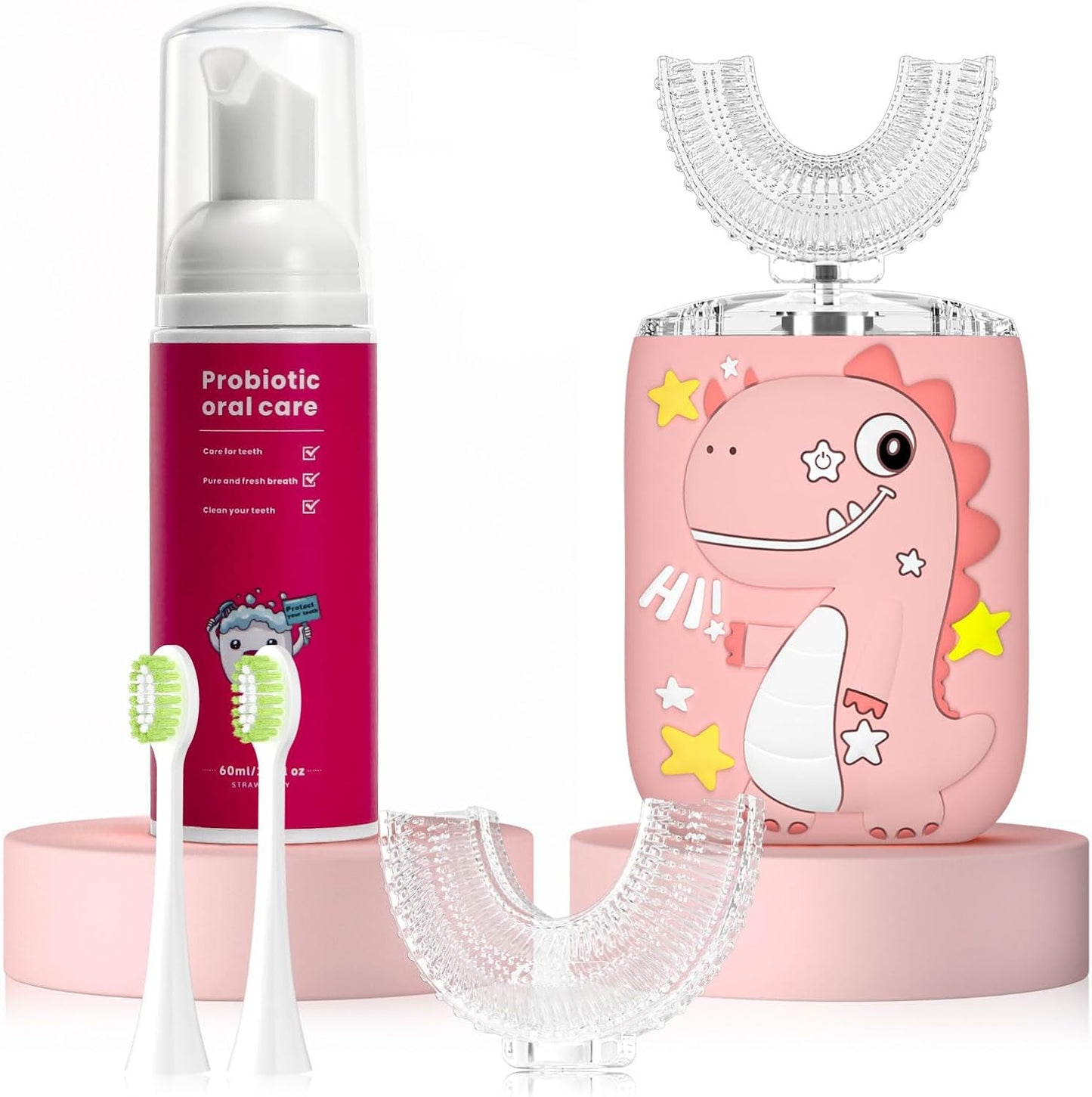 Kids Electric U Shaped Toothbrush,Kids Sonic Full Mouth Toothbrush with 4 Soft Brush Head Automatic