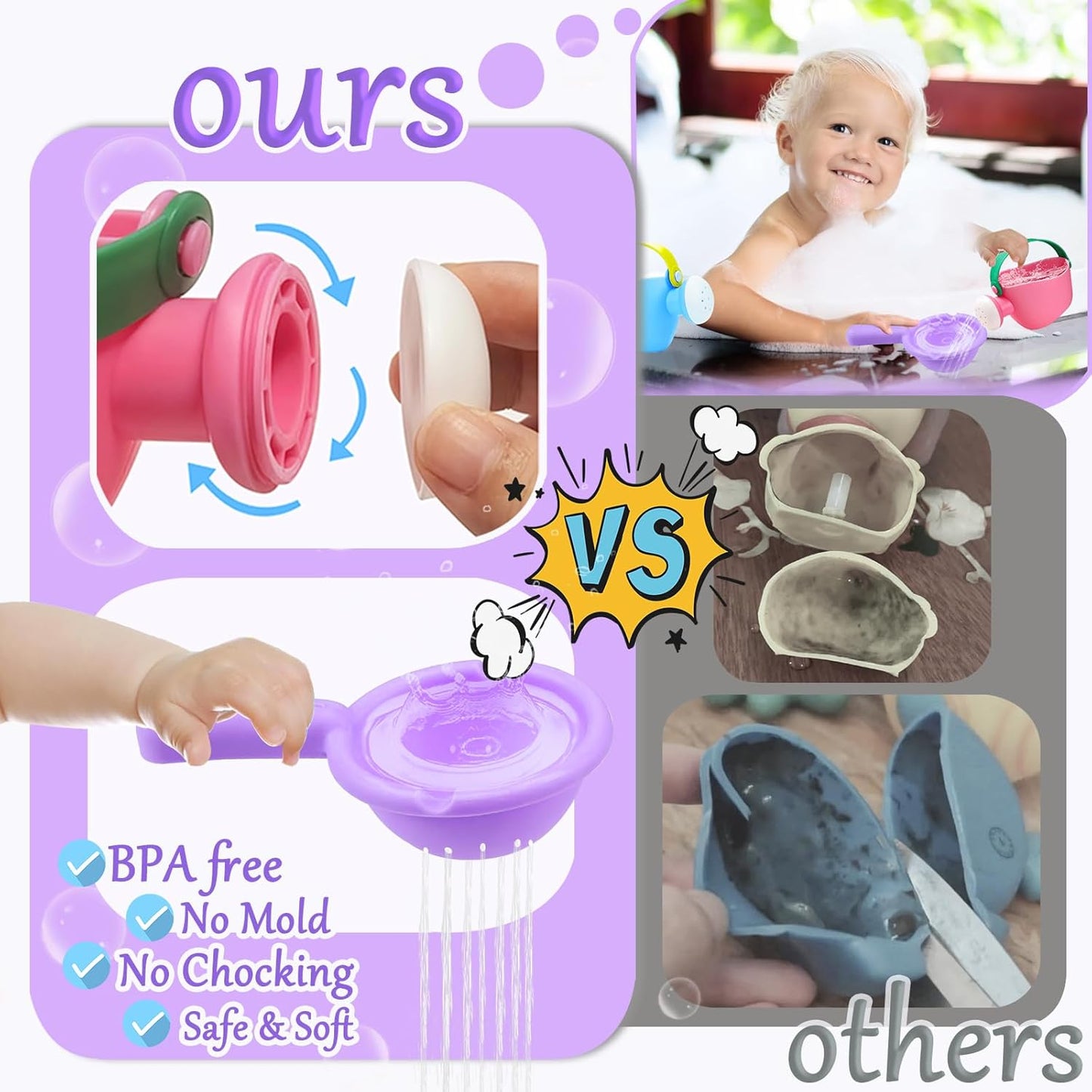 6Pcs Toddler Bath Toys for Kids Ages 1-3 Bath Toys for Babies12-18 Months Water Can Bathtub Toys