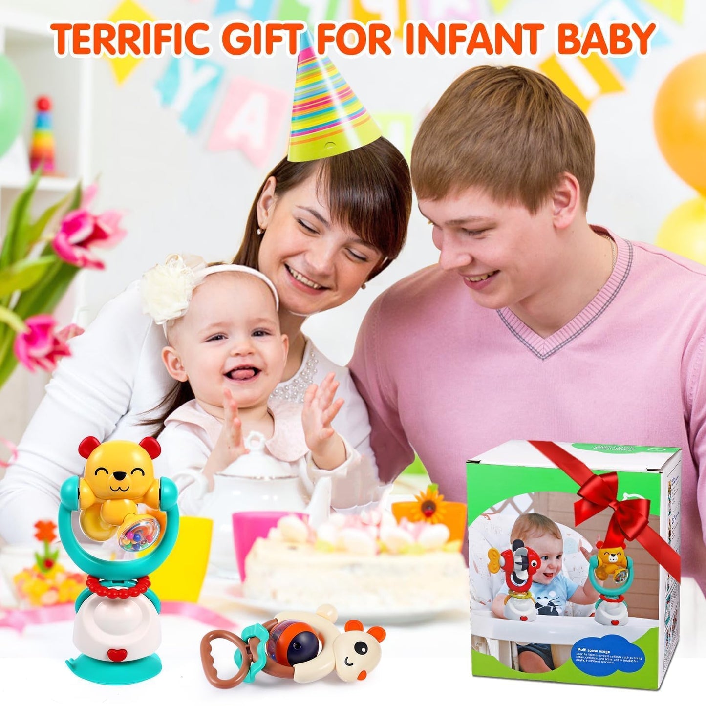 Baby Toys 6-12 Months, Removable Baby Rattle, 6 Month Old High Chair Toys