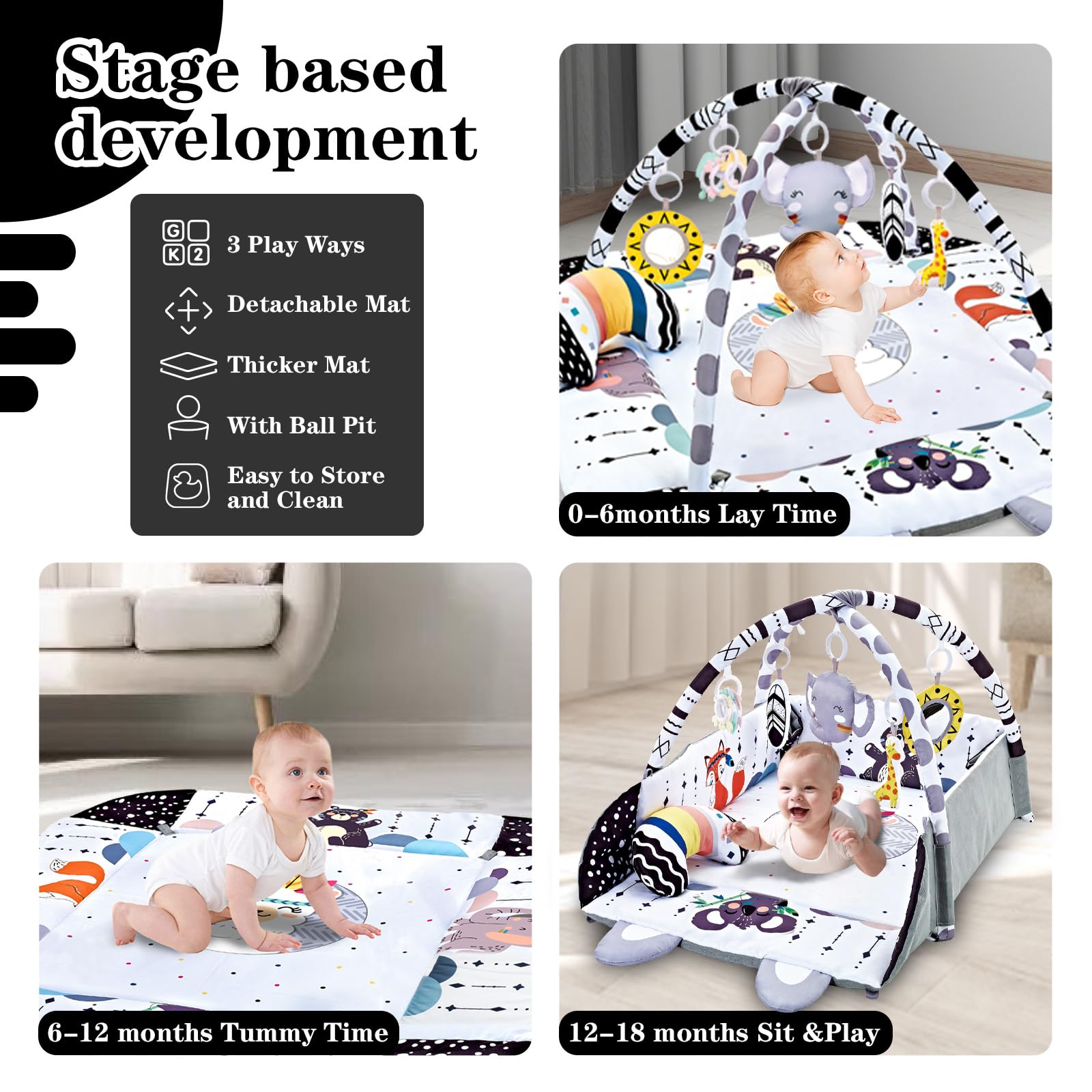 TFDER Baby Gym Play Mat, 8-in-1 Tummy Time Mat & Activity Gym, Washable Ball Pit, Infant Play Mat