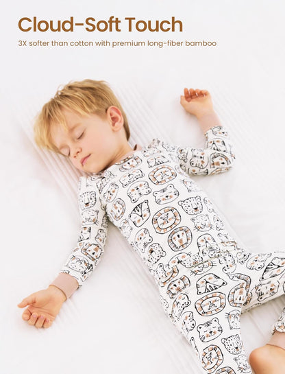 PATPAT Bamboo Viscose Pajama Set for Toddlers with Improved Tensile Strength, Snug Fit Pjs Sleeper for Baby Boys Girls Kids