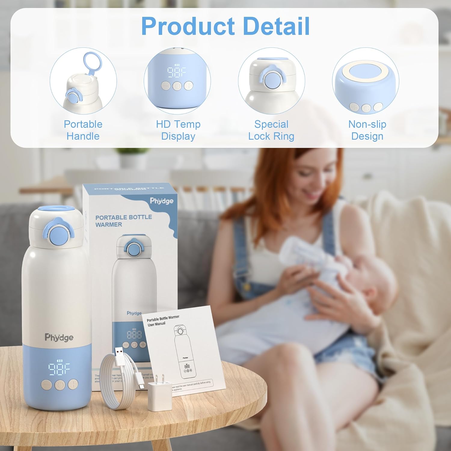 Portable Bottle Warmer for Travel,12.5oz Cordless Baby Milk Warmer on The go for
