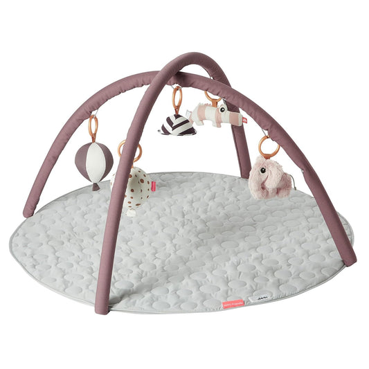 Done by Deer Deer Friends Powder Activity Play Mat with Five Hanging Toys - Soft and Interactive Floor Mat for Kids with Croco, Elphee, Mirror, and Chime Balloons - Perfect for Newborns and Toddlers