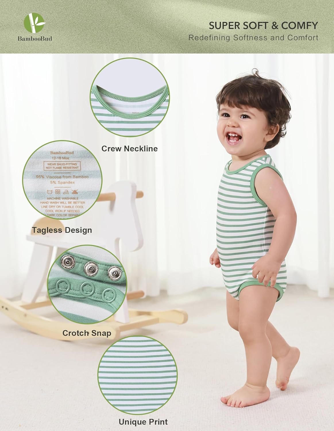 Baby Boy Girl Pajamas Toddler Infant Unisex Sleeveless Sleep Bodysuit Sleepwear Newborn Snap Snug Fit 3-Pack