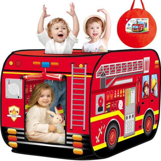 Britik Fire Truck Pop Up Tent Kids, Indoor Outdoor Playhouse Toy for 3+
