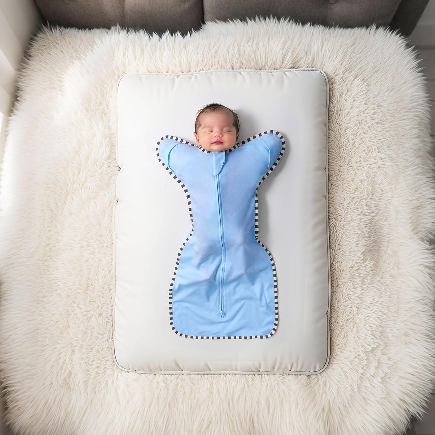 Transition Swaddle, 2 Pack 100% Cotton Baby Sleep Sack, 2-Way Zipper Infant Arm Up Swaddle for Newborn Baby Boys Girls (Khaki + Sky Blue, S(0-3 Months))