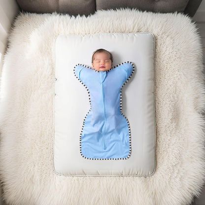 Transition Swaddle, 2 Pack 100% Cotton Baby Sleep Sack, 2-Way Zipper Infant Arm Up Swaddle for Newborn Baby Boys Girls (Khaki + Sky Blue, S(0-3 Months))