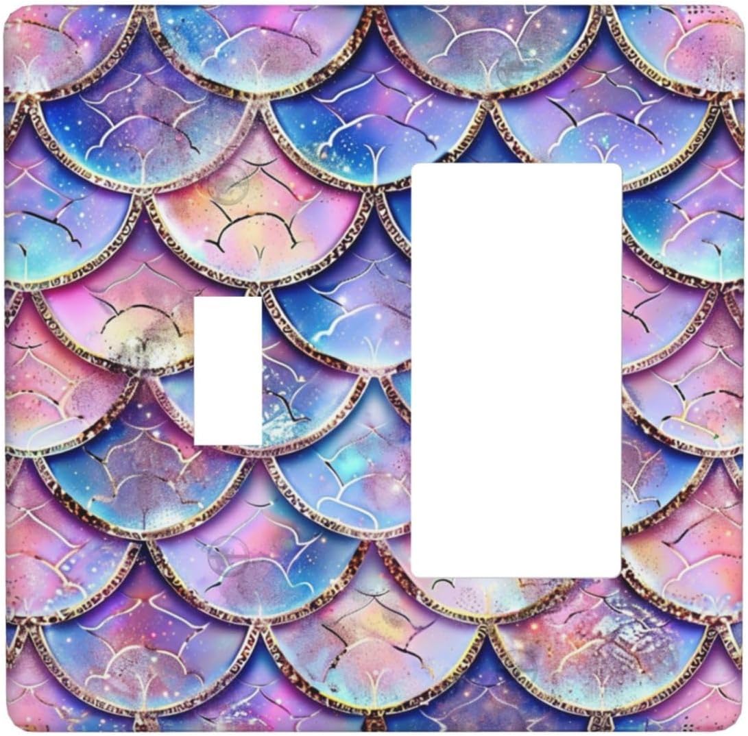 Decorative Outlet Covers Cute Pink Purple Mermaid Scales 2 Gang 1 Gang Wall Plate Cover Single Toggle Rocker Combo Light Switch Cover Plate Face Plate for Bedroom Home Decor