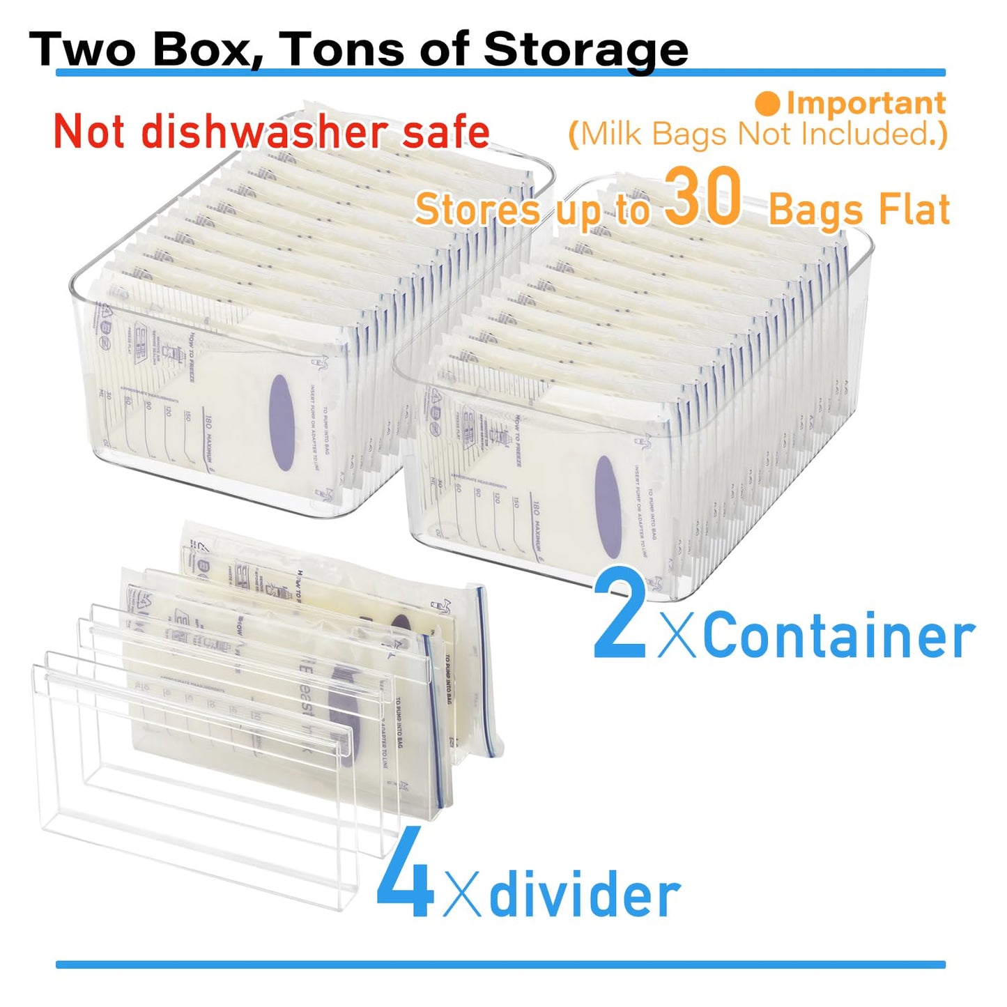 Breastmilk Storage Container with 4 Freezer Flattener Kit to Flatten Standing Breast Milk Bags in