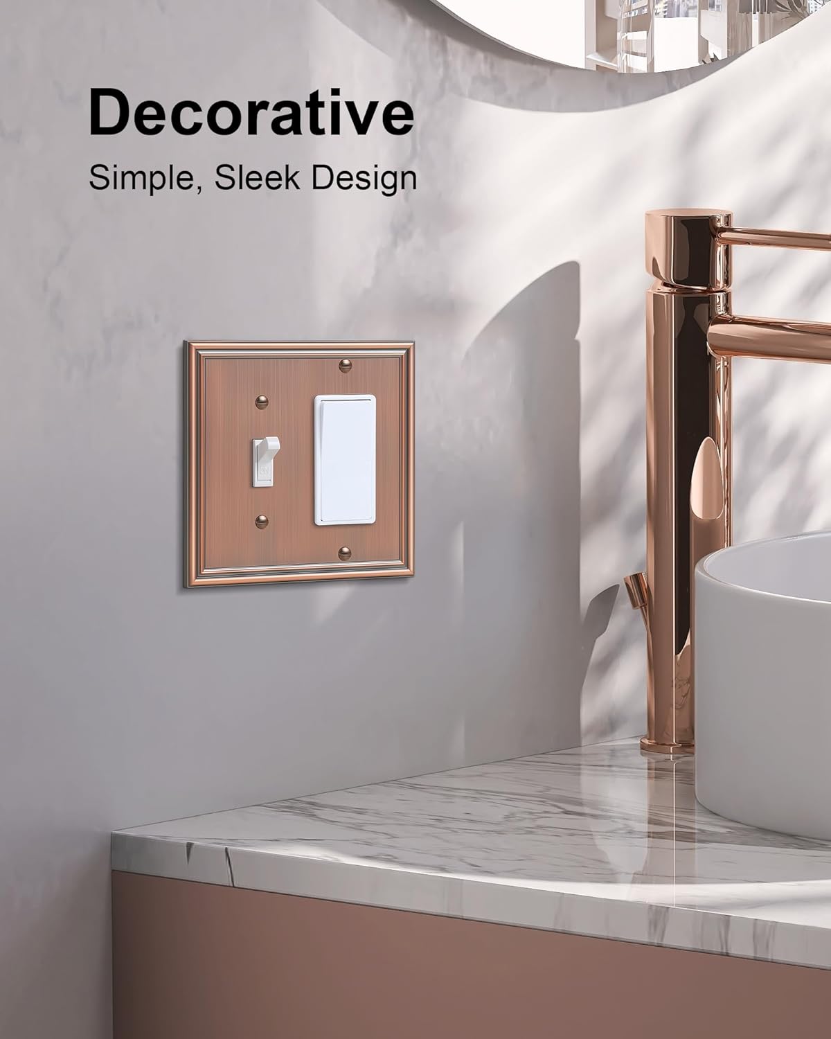 2-Pack Combo Toggle/Decorator Light Switch Cover Plate, Antique Copper Decorative Electrical Outlet Covers, Durable Solid Zinc Alloy Wall Switch Plates and Outlet Covers