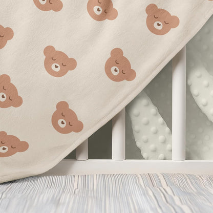 Bear Minky Baby Blanket 30 x 40 Inches for Boys Girls, Soft Plush Receiving Blanket with Dotted