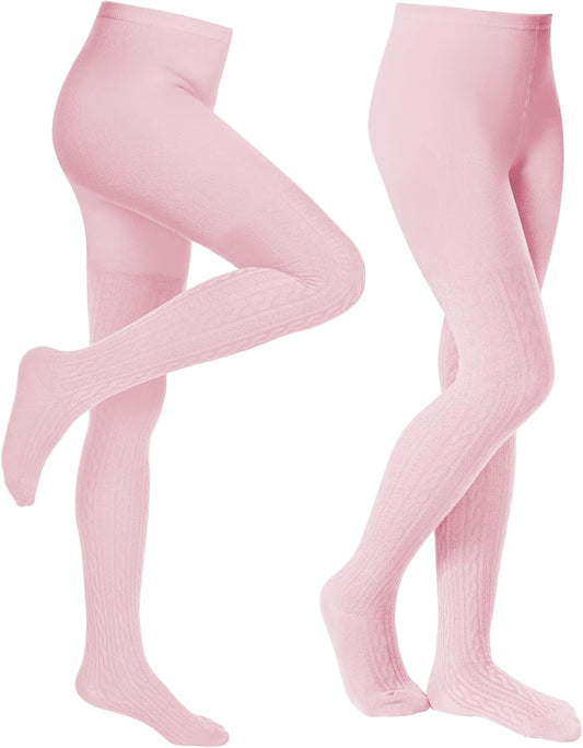 Baby Girls Tights Cable Knit Toddler Leggings Winter Solid Cotton Tights School Stockings 2 Pack 2T-12 Years