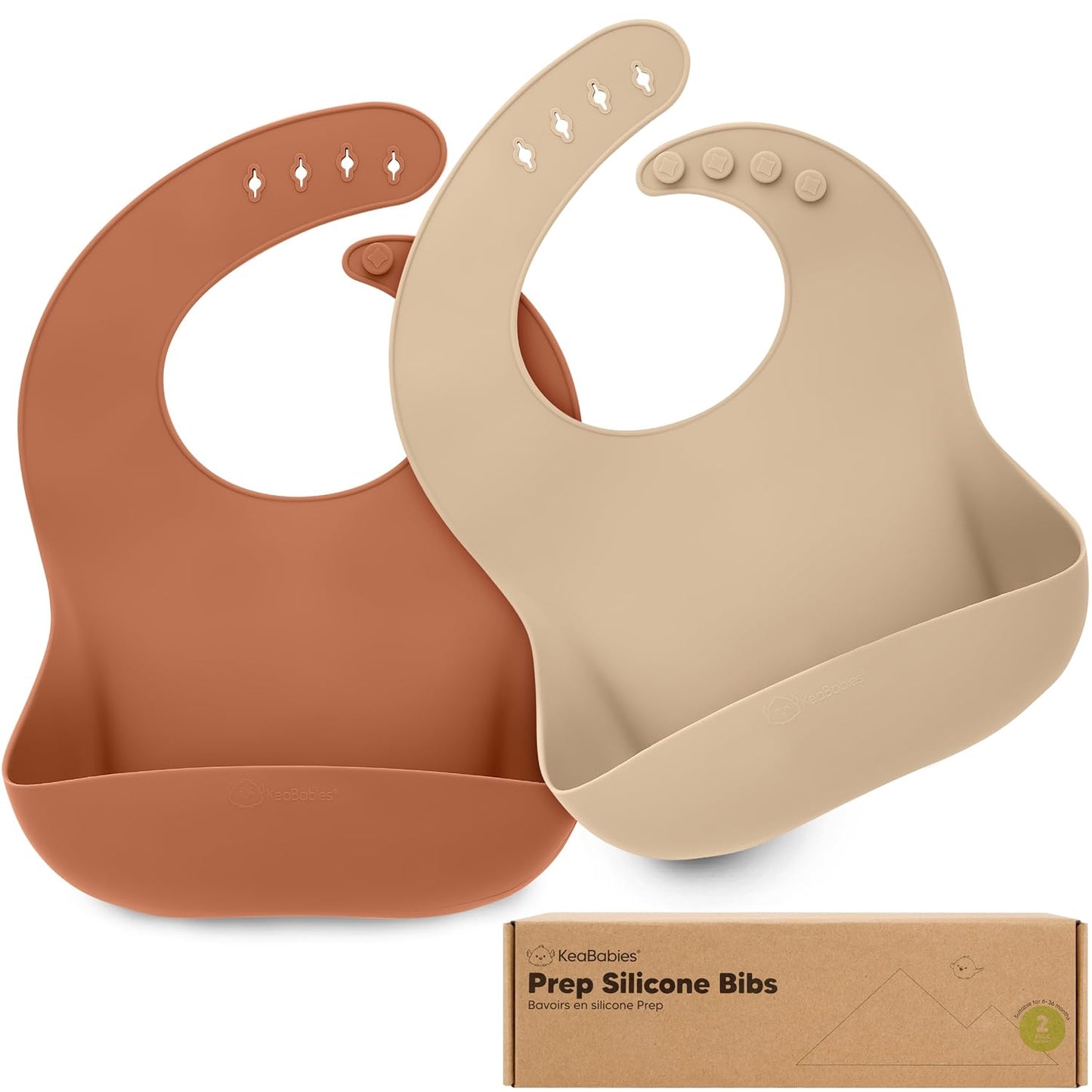 KeaBabies 2-Pack Silicone Baby Bibs for Eating - Sturdy Food-Grade Silicone Bibs for Babies Girl