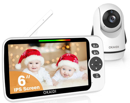 Baby Monitor No WiFi, 6" Extra-Large IPS Screen with 30-Hrs Battery, 1000ft Baby Monitor with Camera and Audio, Remote Pan-Tilt-Zoom Camera for Baby/Pet/Elderly, 2-Way Talk, Night Vision, VOX