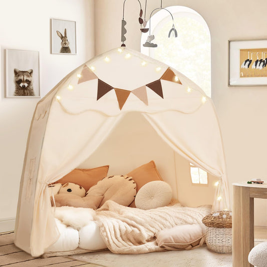 Little Dove Large Kids Play Tent with Star Lights & Flags, Portable & Foldable Teepee Tents, Dome