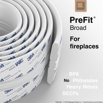 Roving Cove PreFit (Broad) Fireplace Edge Corner Protector (Extra Wide 9ft Edge 2 Corners), Baby Proofing Bumper Guards, Oyster White (Off White), Pre-Taped, for Straight Surfaces - New & Improved