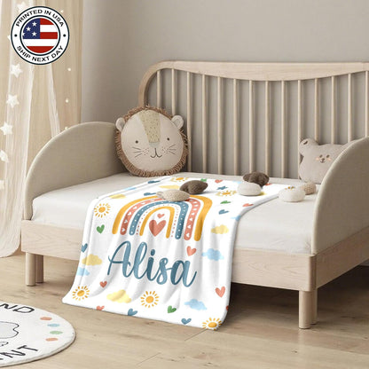 Ship Next Day, Personalized Baby Blanket – Printed in USA, Custom Baby Blanket for Boys & Girls