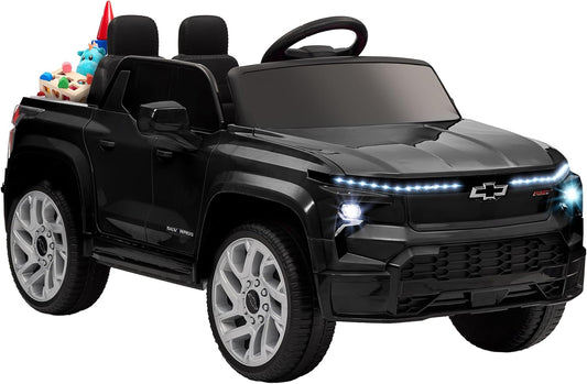 Qaba 12V Kids Ride on Truck, Chevrolet Silverado EV RST Licensed Electric Car with Parent Remote Control, Back Storage, Spring Suspension, Soft Start, Auxiliary Wheels, LED Lights, Music, MP3, Black