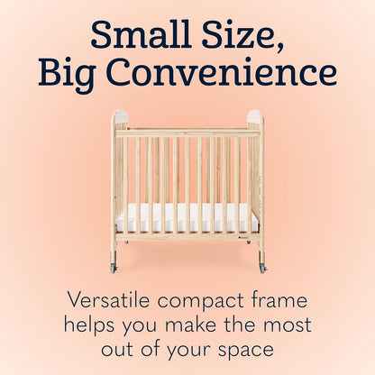 Foundations Serenity Compact Clearview Daycare Crib, Fixed Side, Durable Wood Construction, Adjustable Mattress Board, Clear End Panels. Includes 3” InfaPure Foam Mattress (Natural)