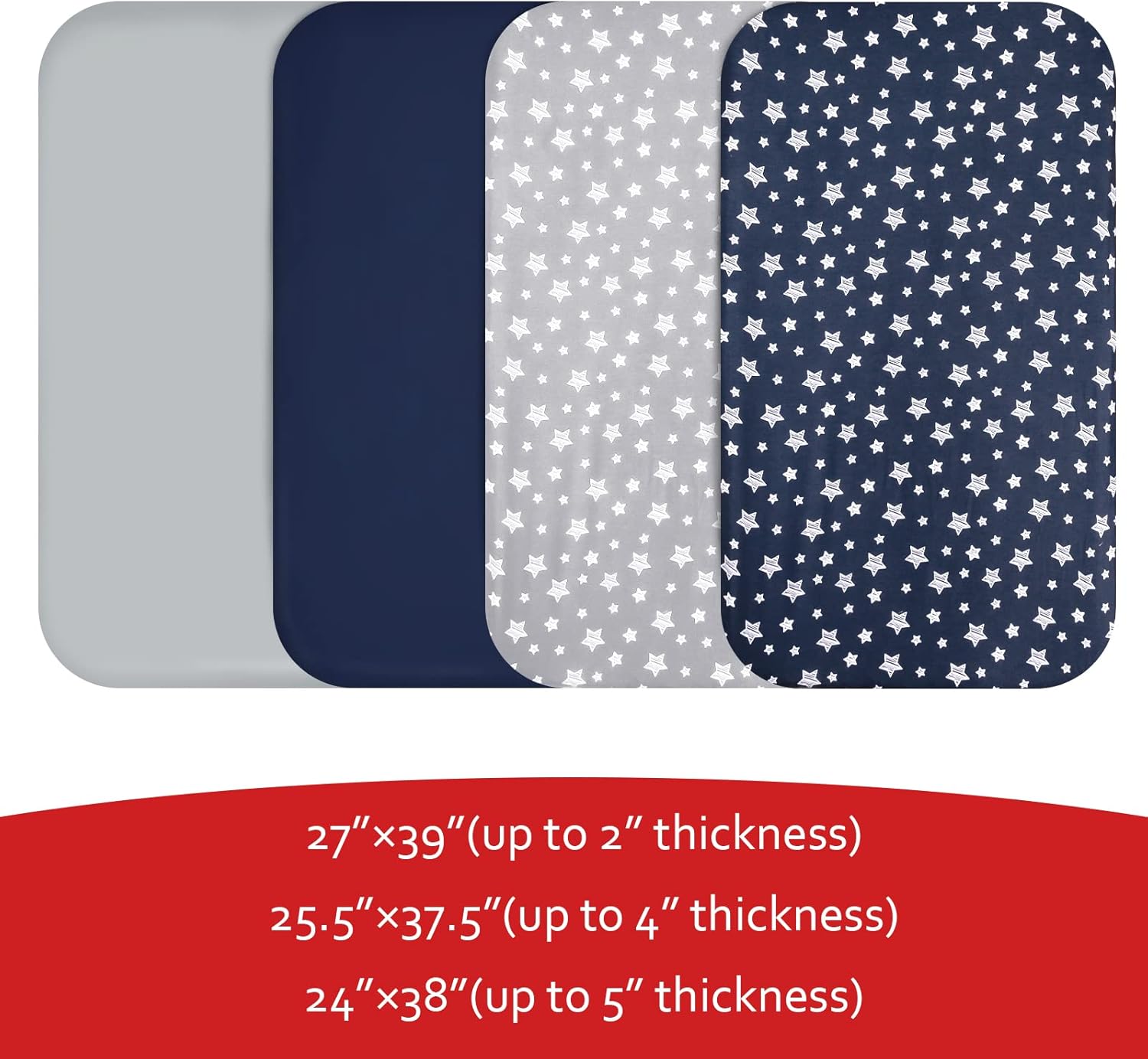Pack and Play Sheets Boys, 4 Pack Mini Crib Sheets, Stretchy Pack and Play Playard Fitted Sheet