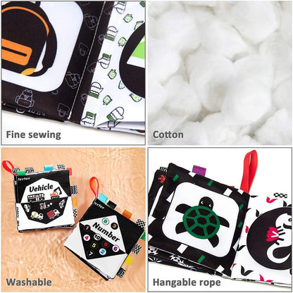 teytoy Baby Soft Cloth Book Set 6 PCS, Black and White High Contrast Baby Activity Crinkle Books for 0 3 6 9 12 Months Newborn Infants Babies Boys and Girls Early Educational Learning Toys